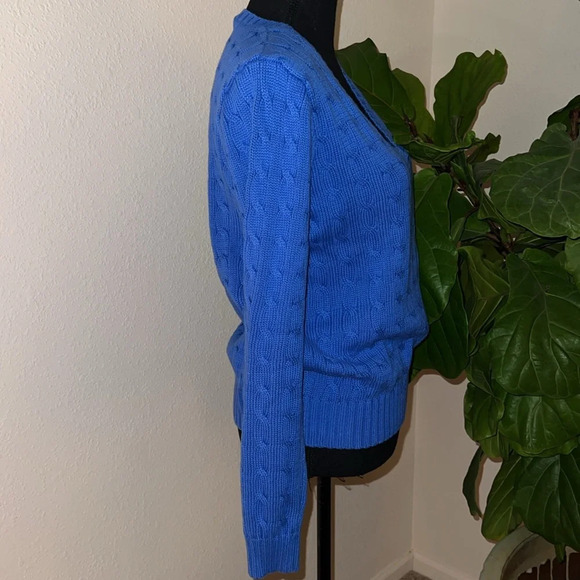 Ralph Lauren Women’s Periwinkle Blue Cable Knit V-Neck 100% Cotton Sweater XL - Picture 4 of 15